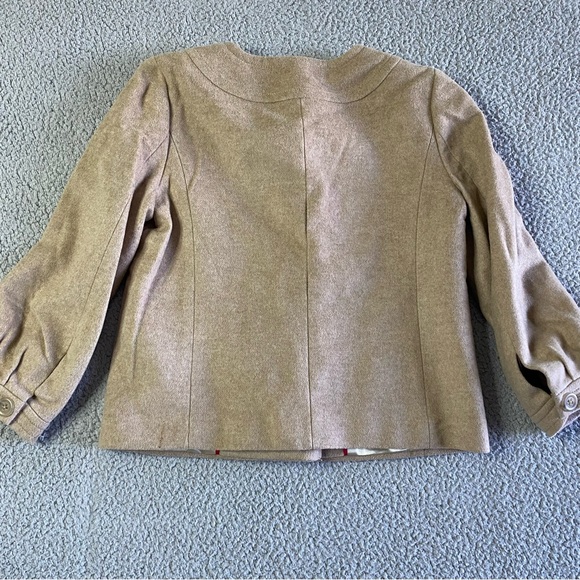 J Crew Peacoat Jacket Womens Size 4 tan coat wool cashmere blend 3/4 sleeve - Picture 5 of 8